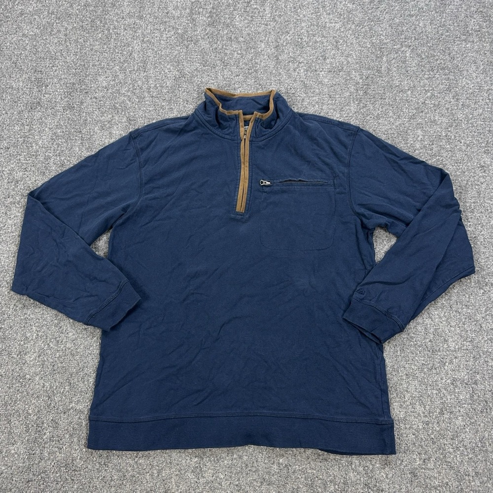 Cabela's Sweatshirt Mens M Blue 1/4 Zip Mock Neck Knit Pullover Pocket Logo